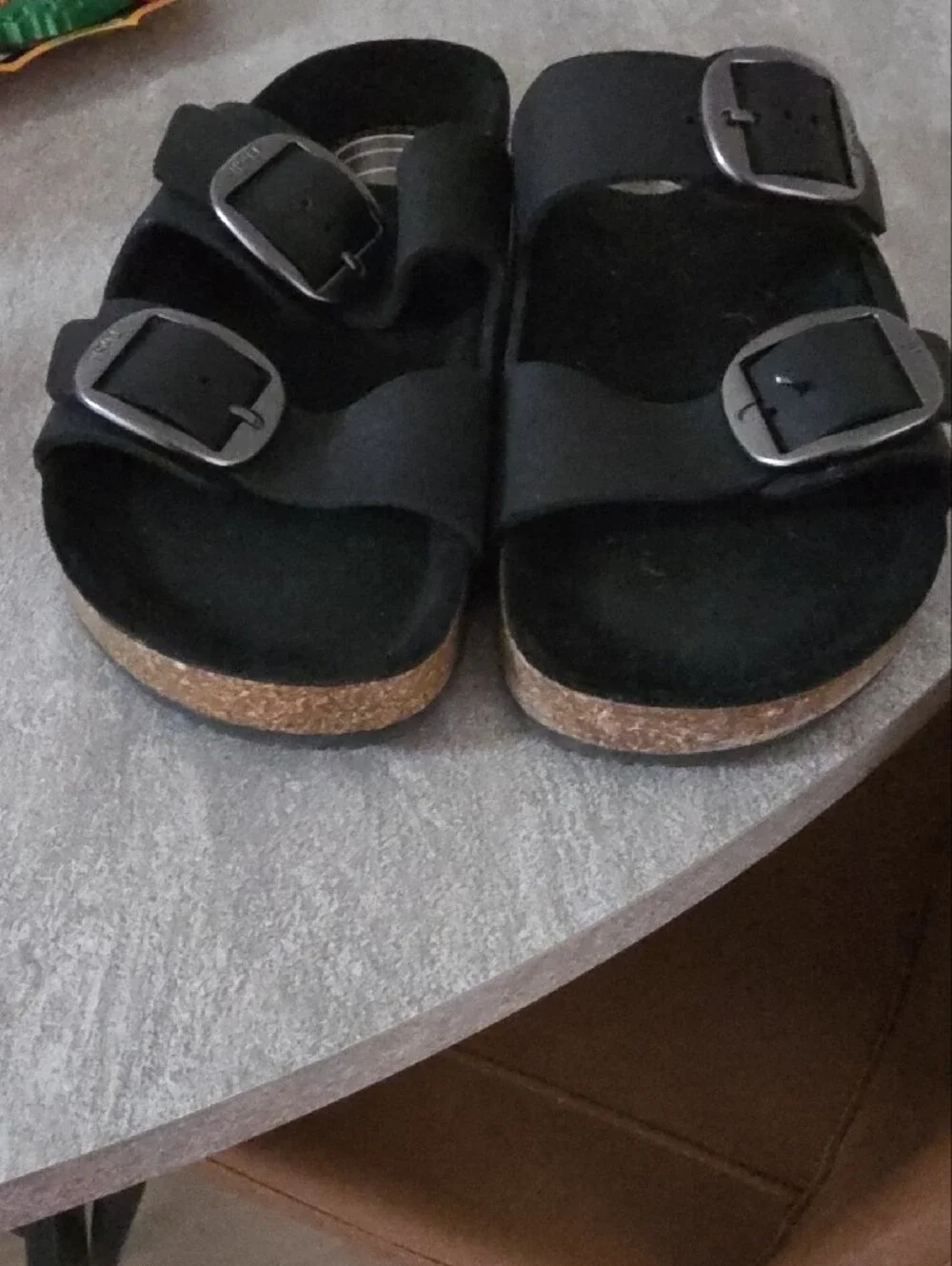 Men's/Womens Black Double-Buckle Slide Sandals with Adjustable Straps M7/8 W9/10